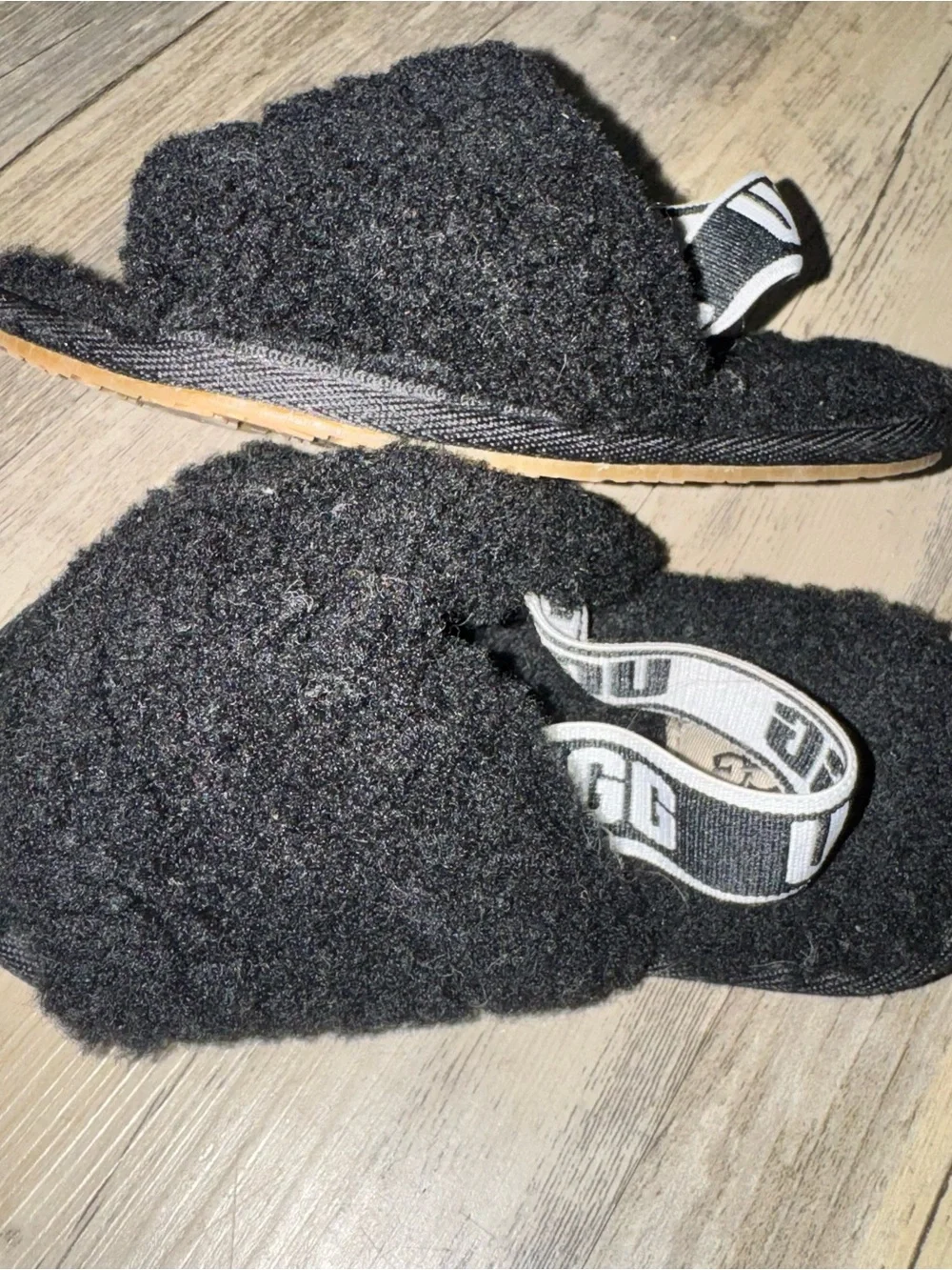 UGG Kids Black Fuzzy Slingback Clog Slippers
